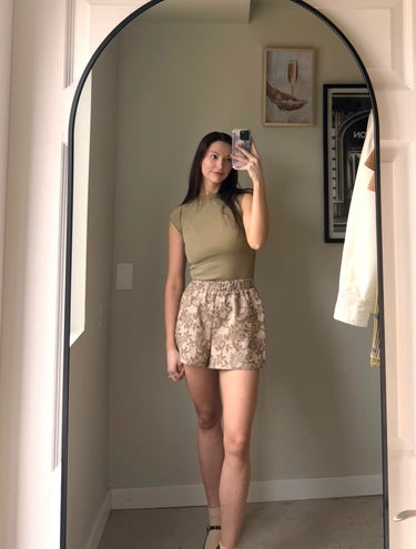 Black Tape Floral Elastic Waist Short
