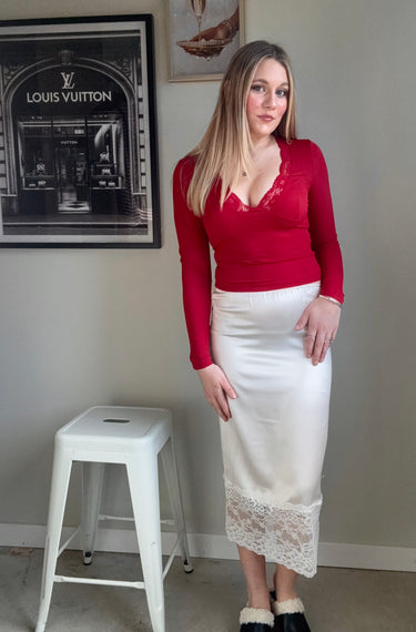 88 V Neck Lace Panel Long Sleeve