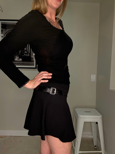 88 Heavy Knit Flare Mini Skirt In Black