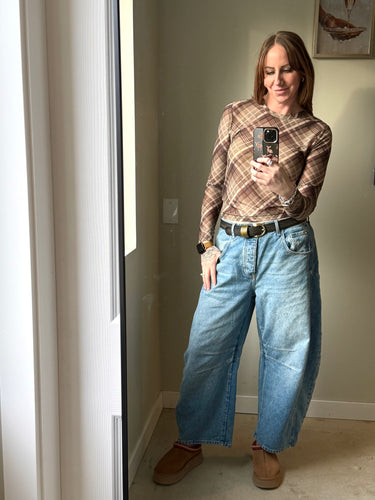 Dex Plaid Mesh Long Sleeve Top