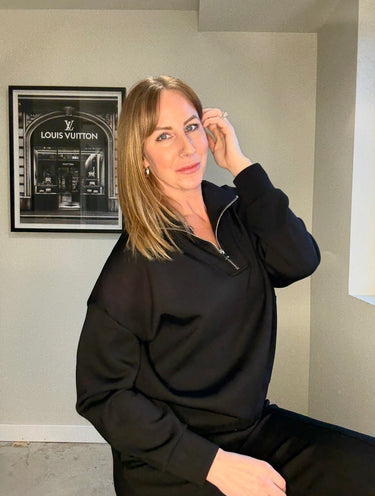 RD Style Seanni soft knit LS half zip pullover in black