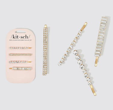 Kitsch Metal Rhinestone Assorted Bobby Pins 4 Piece Set in Gold