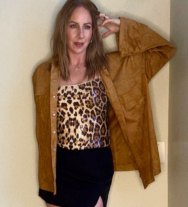 Runaway The Label Monah Oversized Faux Suede Jacket in camel