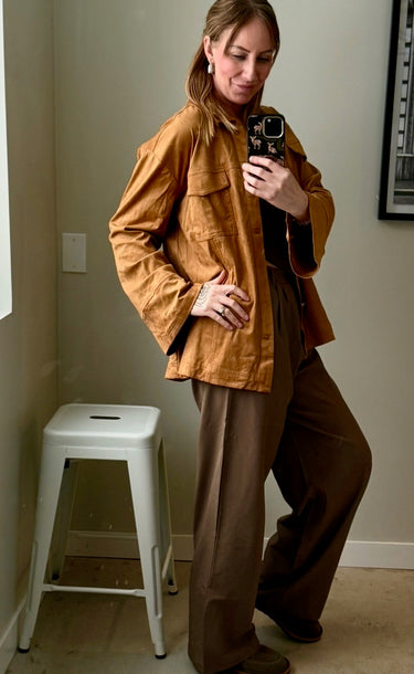 Runaway The Label Monah Oversized Faux Suede Jacket in camel