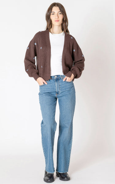 Dex Floral Embroidered Open Knit Cardigan