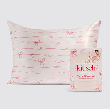 Kitsch Holiday Satin Striped Bow Pillowcase (Standard Size)