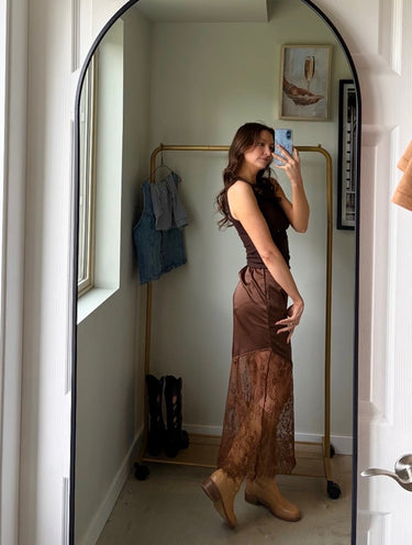 88 Satin Lace Midi Skirt