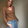 88 Lace-Trim Button-Front Ribbed Knit In Mocha