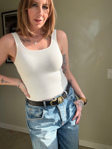 C'est Moi Ottoman Rib Square Neck Fitted Tank