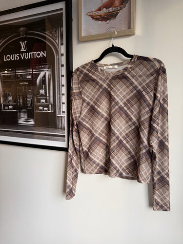 Dex Plaid Mesh Long Sleeve Top