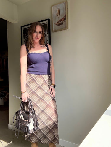 Dex Plaid Mesh Midi Skirt