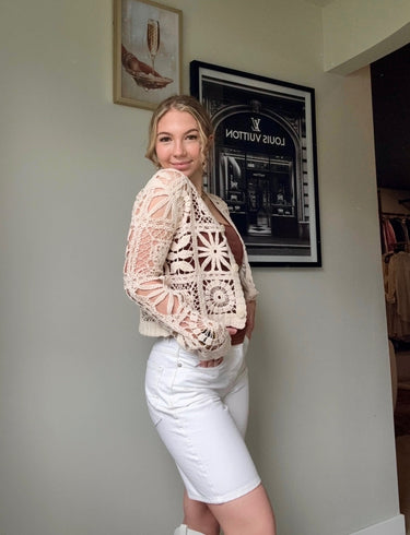 Black Tape Embroided Square Pattern Cardigan