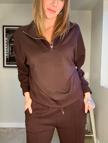 RD Style Seanni Soft Knit Half Zip Pullover In Chocolate