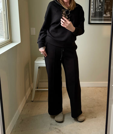 RD Style Prida Soft-Knit Drawstring Pull-On Straight-Leg Pants In Black
