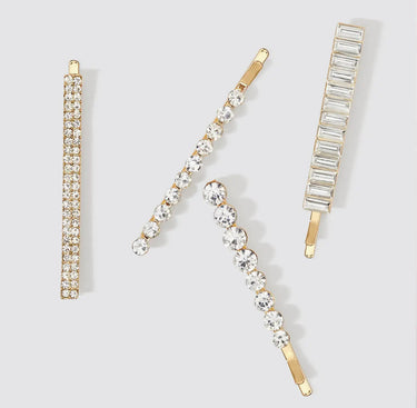 Kitsch Metal Rhinestone Assorted Bobby Pins 4 Piece Set in Gold