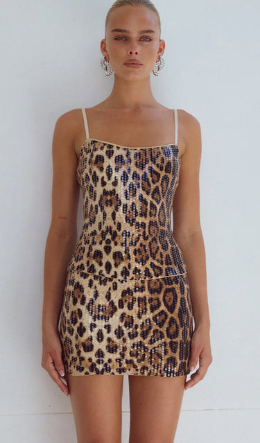 Runaway The Label Lyra Leopard Print Tank Top with sequins