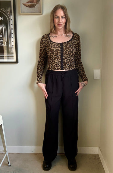 88 Leopard Print Lace Trim Long Sleeve