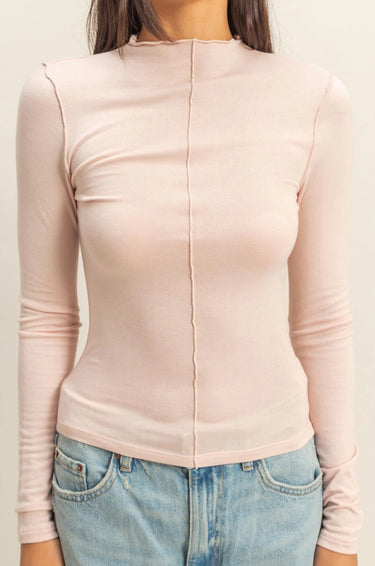 88 Seam Detail Mock Neck Long Sleeve Top