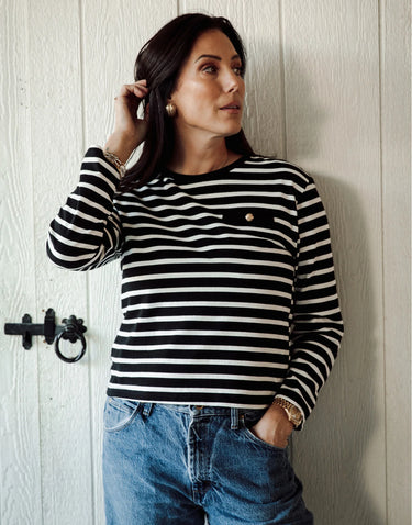 Brunette The Label Relaxed Stripe Long Sleeve Top