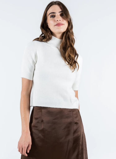 C'est Moi Short Sleeve Mock Neck Lightweight Sweater