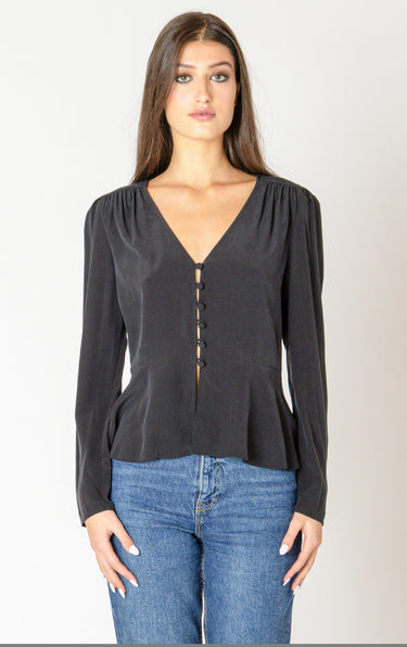 Black Tape Peplum V-Neck Long Sleeve Blouse
