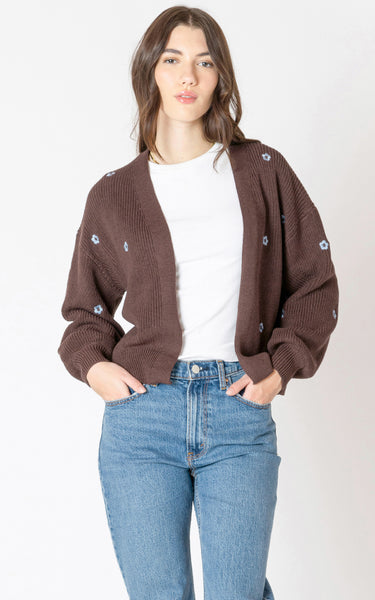 Dex Floral Embroidered Open Knit Cardigan